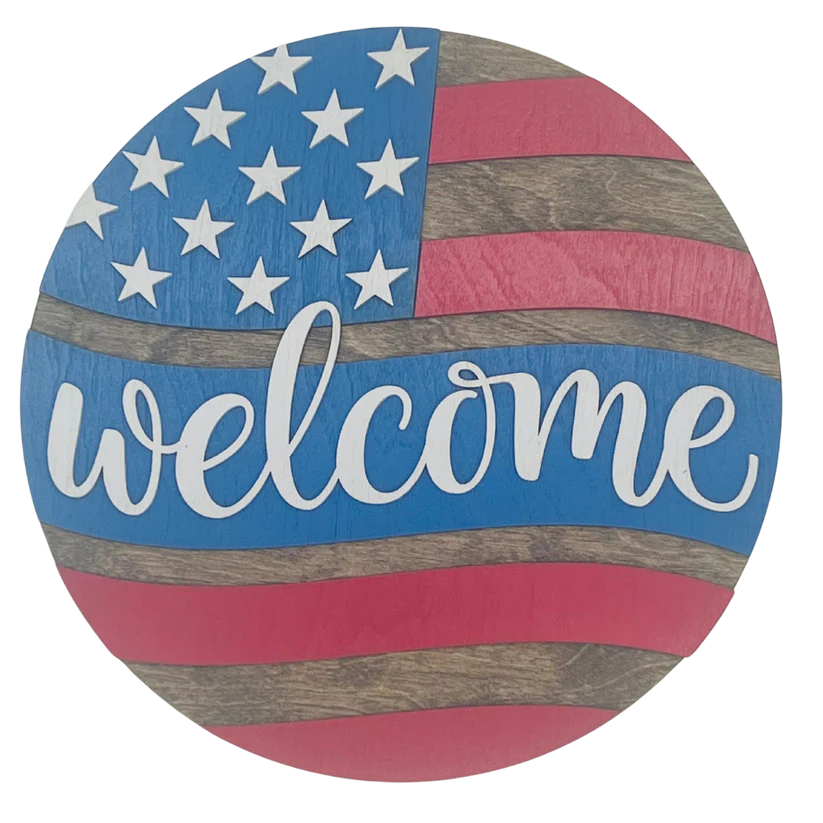 Welcome Home, American Style! Layered Wooden Flag Sign